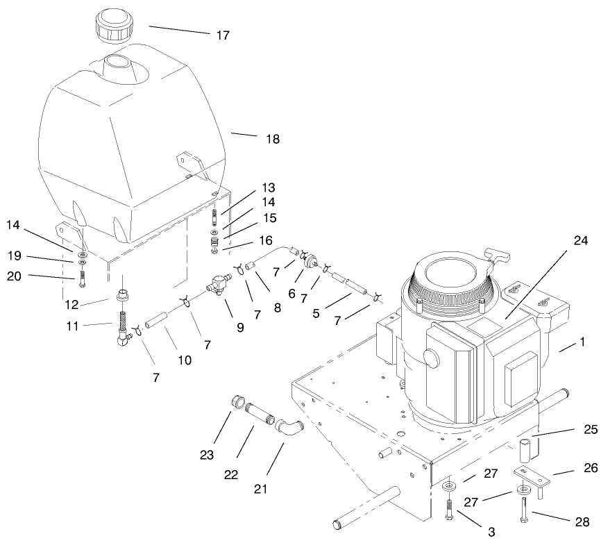 Engine & Fuel Tank Diagram and Parts List for 30184 990001 - 999999 Toro Lawn Mower