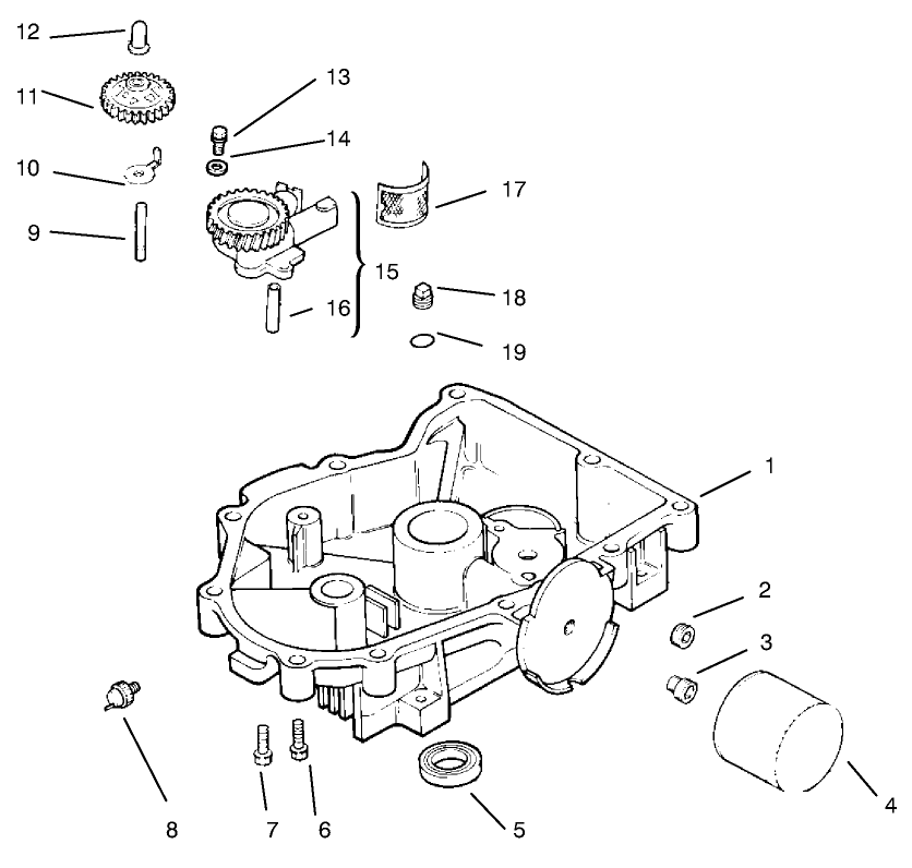 Oil Pan/Lubrication Diagram and Parts List for 74105 79000001 - 79999999 Toro Lawn Tractor