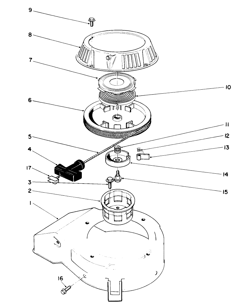 Recoil Assembly (Model No. 47pl0-6) Diagram and Parts List for 20916B 1000001 - 1999999 Toro Lawn Mower