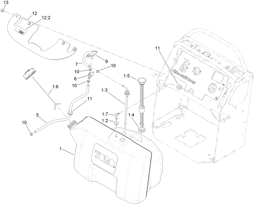 Fuel Tank Assembly Diagram and Parts List for 79548 (314000001-314999999)(2014) Toro Lawn Mower