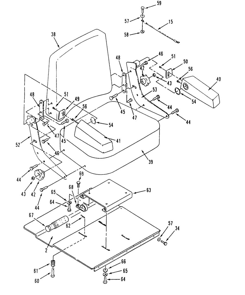Seat Diagram and Parts List for 74140 590001 - 599999 Toro Lawn Tractor
