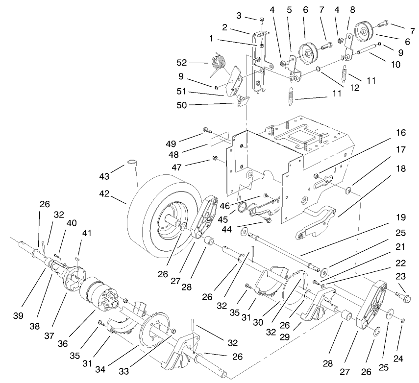 Traction Drive Assembly Diagram and Parts List for 38590 9900001 - 9999999 Toro Snow Blower