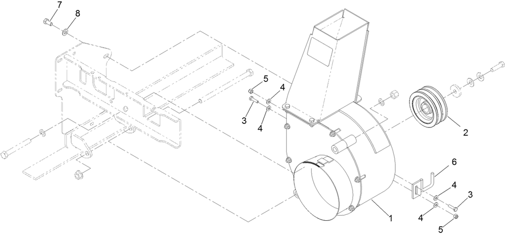 Blower Mounting Assembly Diagram and Parts List for 74312 405700000 - 412499999 Toro Lawn Tractor