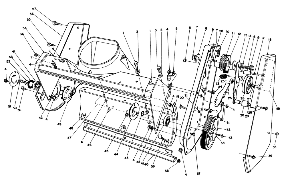 Housing Assembly Diagram and Parts List for 38180 8000001 - 8999999 Toro Snow Blower