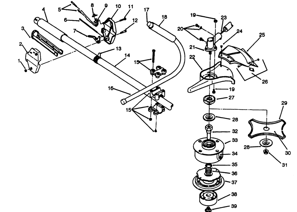 Handle Assembly Model No. 51653 Diagram and Parts List for 51653 3900001 - 3999999 Toro Trimmer