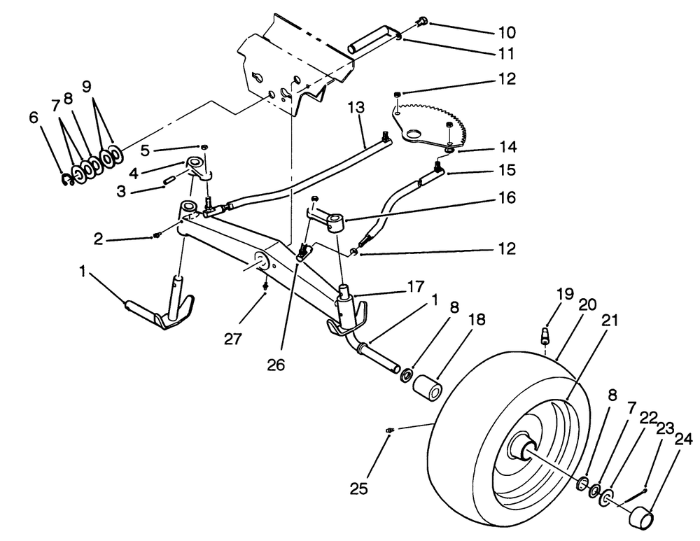 Front Axle Assembly Diagram and Parts List for 22-14O502 2000001 - 2999999 Toro Lawn Tractor