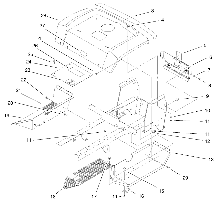 Fender & Footrests Assembly Diagram and Parts List for 72086 9900001 - 9999999 Toro Lawn Tractor