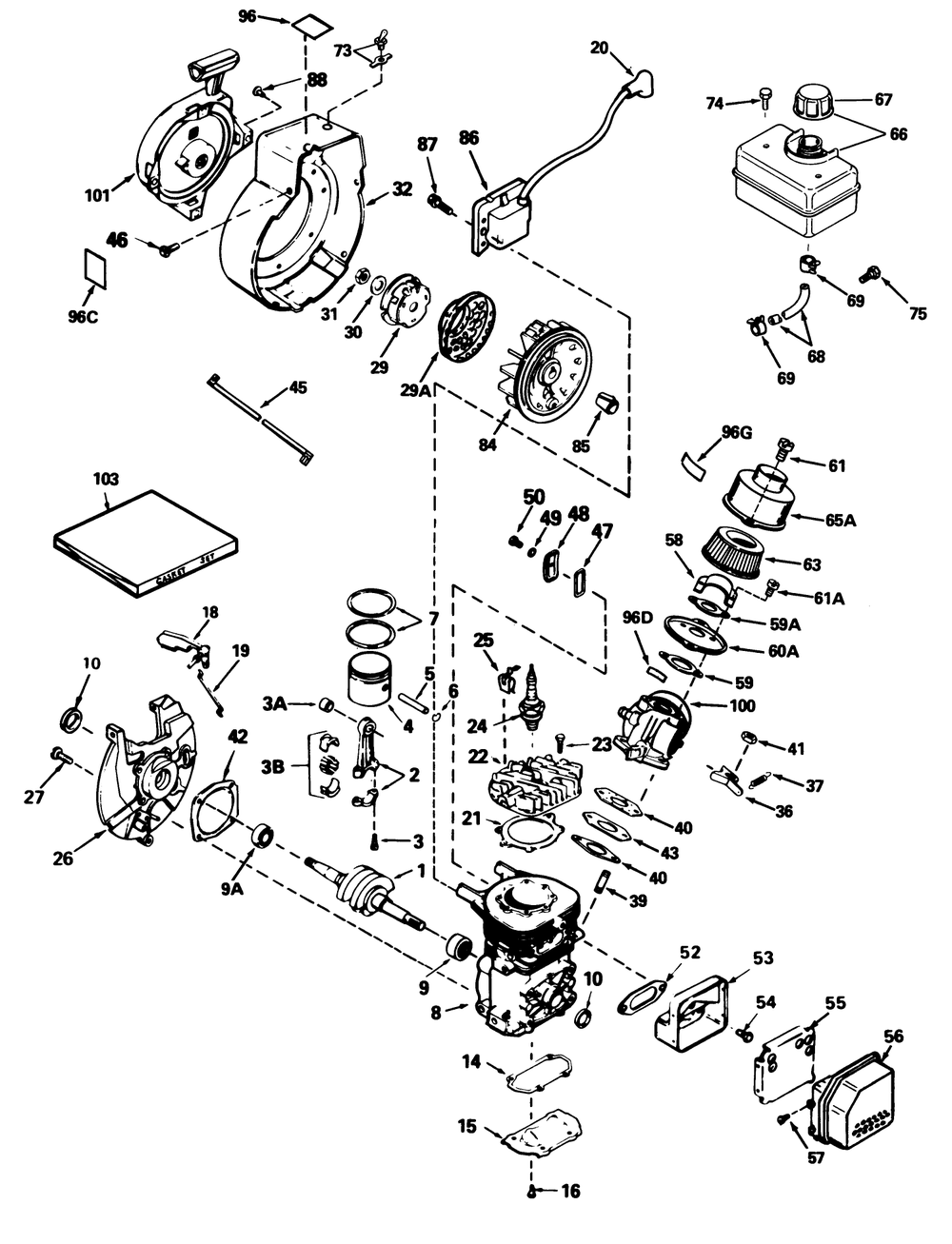 Engine Tecumseh Model No. Ah600-1654n Diagram and Parts List for 58432 8000001 - 8999999 Toro Edger