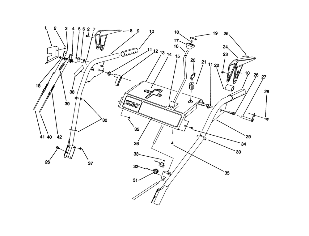 Handle Assembly Diagram and Parts List for 38540 1000001 - 1999999 Toro Snow Blower