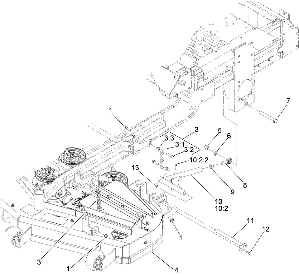 Deck Connection Assembly Diagram and Parts List for 74291 (290000001-290999999)(2009) Toro Lawn Mower