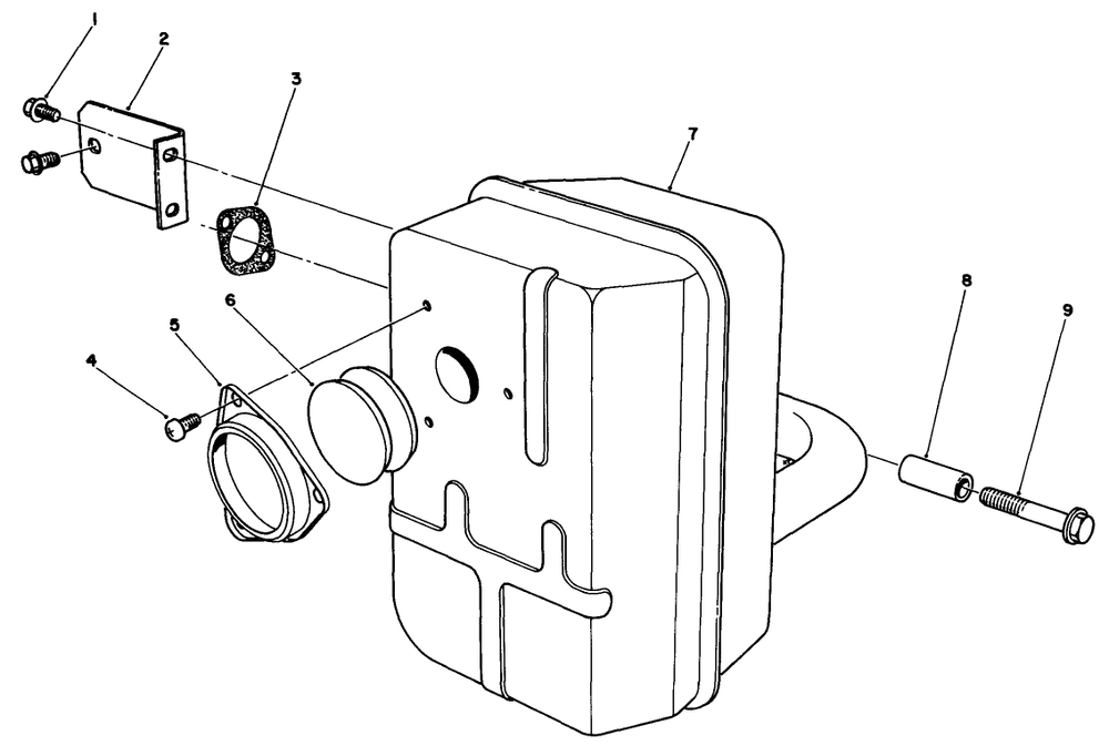 Muffler Assembly Diagram and Parts List for 30106 0000001 - 0999999 Toro Lawn Tractor Accessories