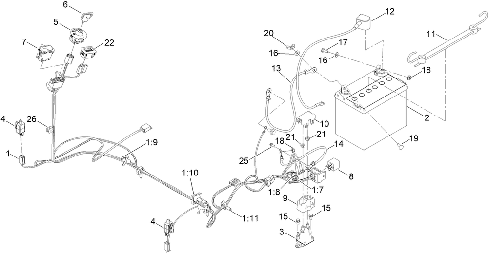 Electrical Assembly Diagram and Parts List for 76501 417400000 - 417999999 Toro Lawn Tractor