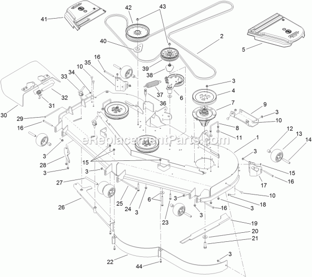 Deck Assembly Diagram and Parts List for 74979 313000001-313999999 Toro Lawn Mower