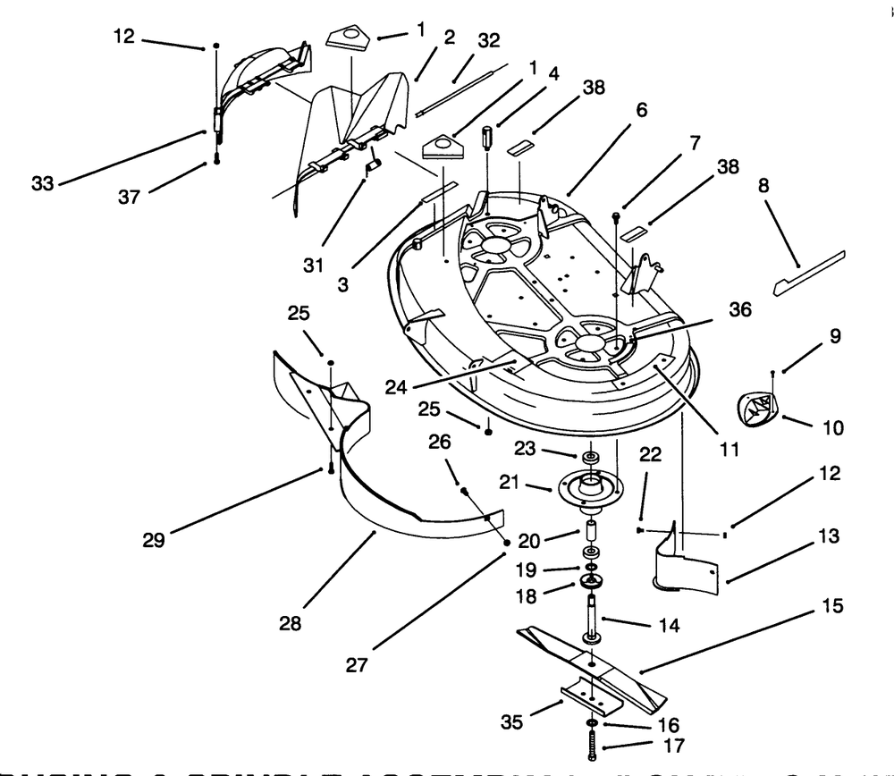 Housing & Spindle Assembly (38" Cutting Unit) (Model No. 71184 Only) Diagram and Parts List for 71202 4900001 - 4999999 Toro Lawn Tractor