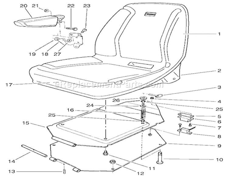 Seat Assembly Diagram and Parts List for A2-12KE02 1000001-1999999 - 1991 Toro Lawn Tractor