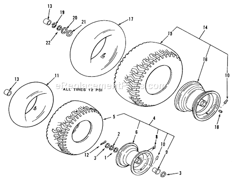 Wheel & Tire Assembly Diagram and Parts List for A2-12KE02 1000001-1999999 - 1991 Toro Lawn Tractor