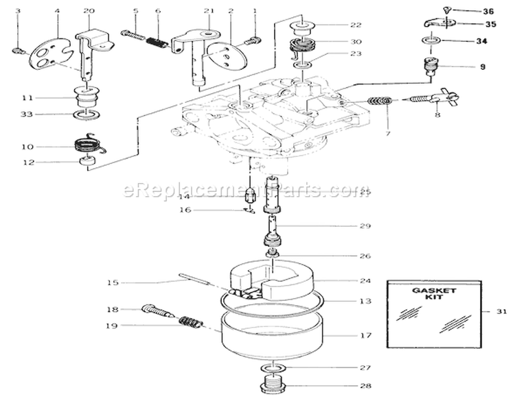 Carburetor Diagram and Parts List for A2-12KE02 1000001-1999999 - 1991 Toro Lawn Tractor