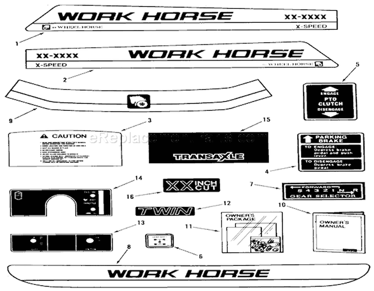 Decals, Miscellaneous Diagram and Parts List for A2-113701 1982 Toro Lawn Tractor