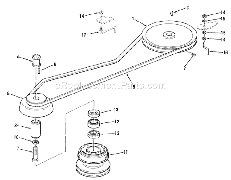 Drive Belt And Pulleys Diagram and Parts List for A2-113701 1982 Toro Lawn Tractor