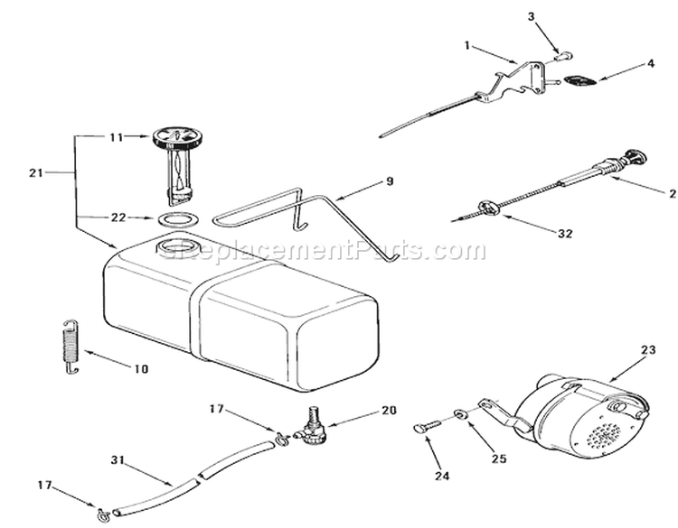 Fuel And Exhaust Systems Diagram and Parts List for A2-113701 1982 Toro Lawn Tractor