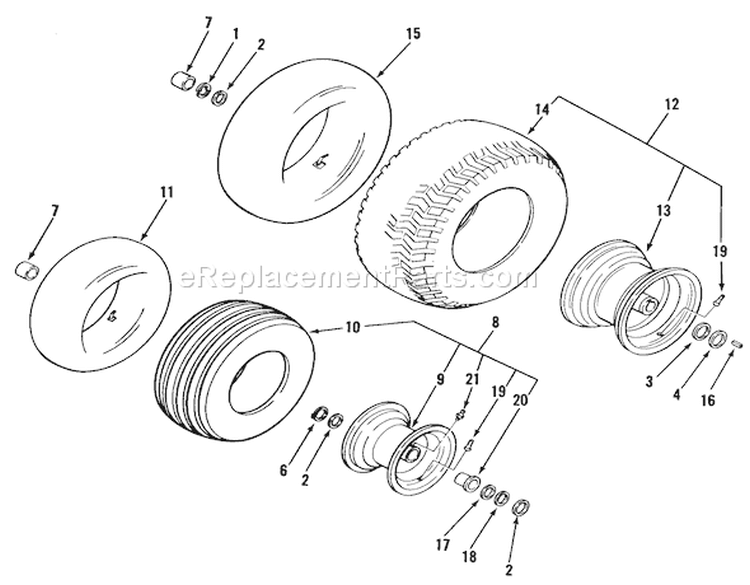 Wheels And Tires Diagram and Parts List for A2-113701 1982 Toro Lawn Tractor