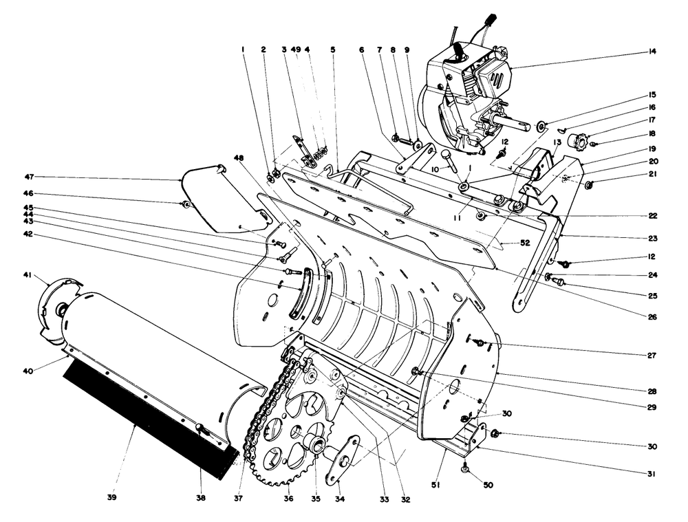 Lower Main Frame Diagram and Parts List for 38100 9000001 - 9999999 Toro Snow Blower