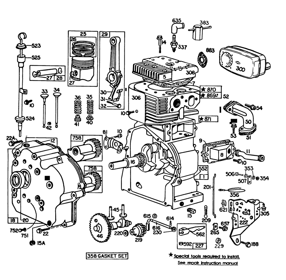 Engine Briggs & Stratton Model No. 252412-0685-01 Diagram and Parts List for 38090 4000001 - 4999999 Toro Snow Blower
