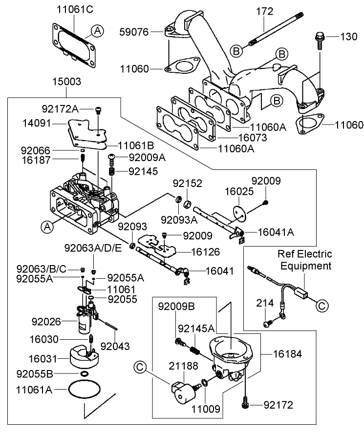 Carburetor Assembly Diagram and Parts List for 74450TE (290000001-290999999)(2009) Toro Lawn Mower