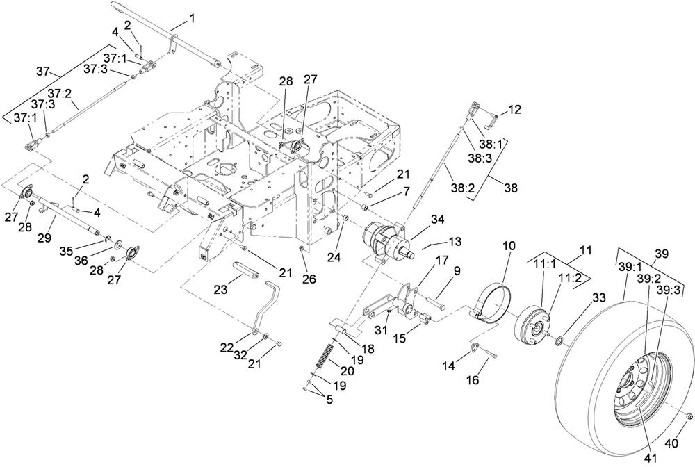 Parking Brake Assembly Diagram and Parts List for 74448 (290000001-290999999)(2009) Toro Lawn Mower