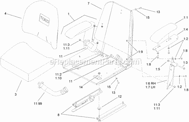 Seat And Bracket Assembly No. 110-0446 Diagram and Parts List for 74282 280000001-280999999 Toro Lawn Mower