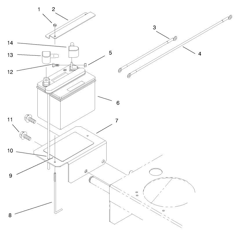 Battery Assembly Diagram and Parts List for 30183 990001 - 999999 Toro Lawn Tractor Accessories