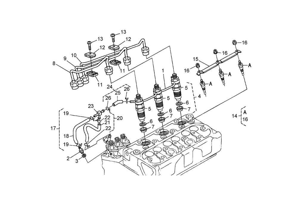Nozzle Holder And Glow Plug Assembly Diagram and Parts List for 74264TE (260000001-260999999)(2006) Toro Lawn Mower