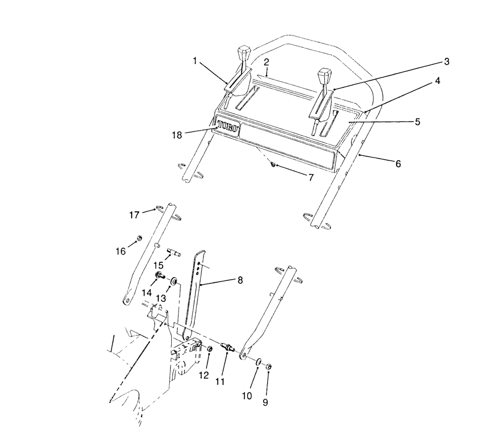 Handle Assembly Diagram and Parts List for 26620BG 0009001 - 0999999 Toro Lawn Mower