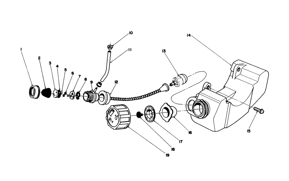 Fuel Tank Assembly Diagram and Parts List for 51641 5000001 - 5999999 Toro Trimmer