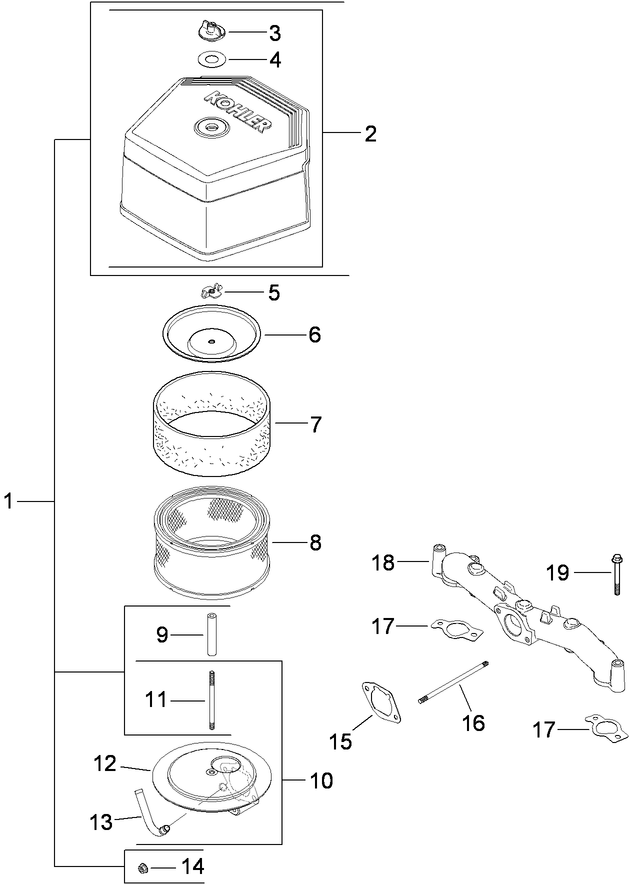 Air Intake And Filtration Assembly Diagram and Parts List for 74901 (290000001-290999999)(2009) Toro Lawn Mower