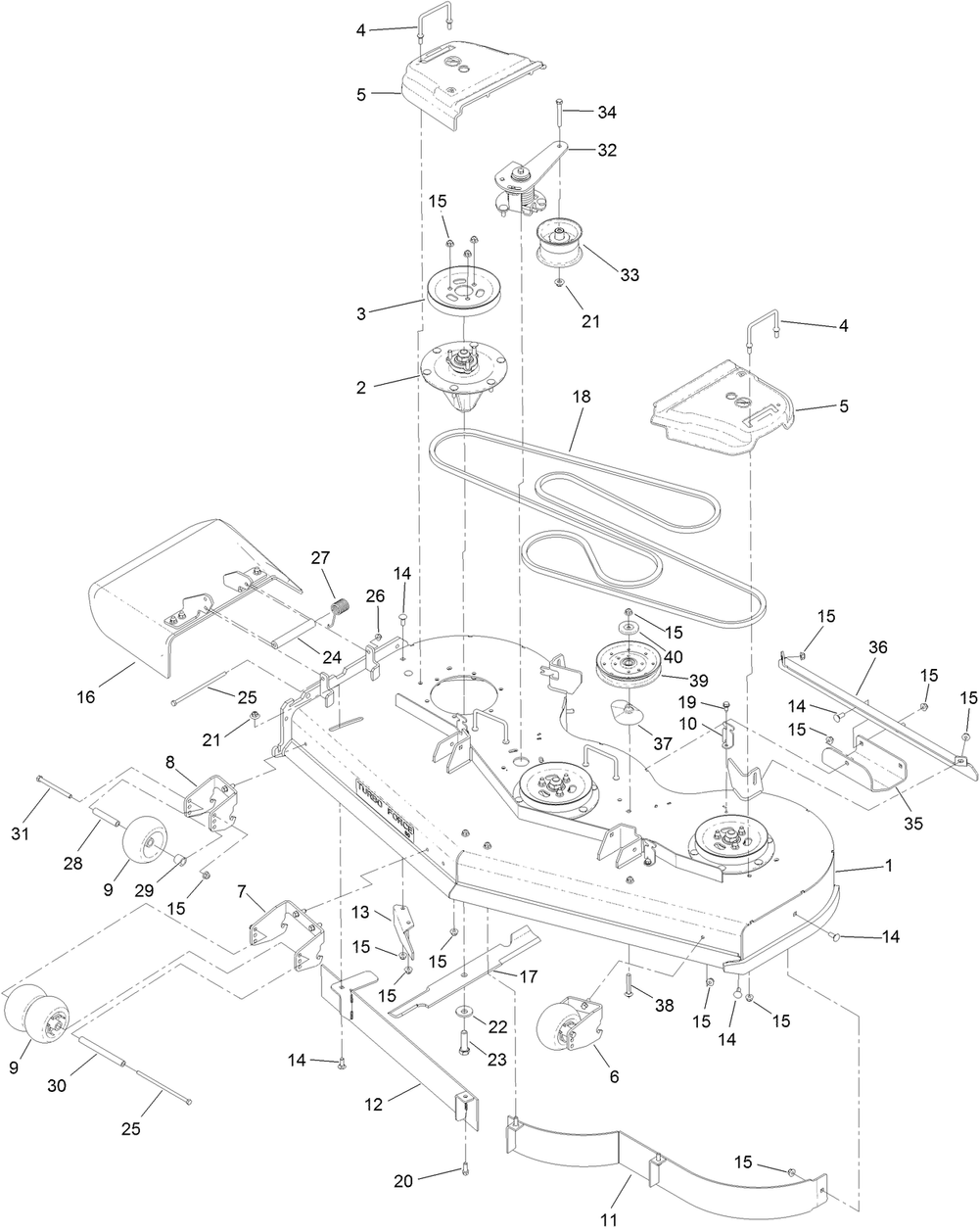 Deck Assembly Diagram and Parts List for 74513 400000000-403224658 Toro Lawn Mower