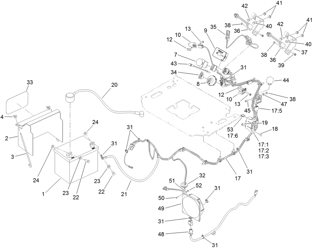 Electrical Assembly Diagram and Parts List for 74589 (313000001-313001000)(2013) Toro Lawn Mower