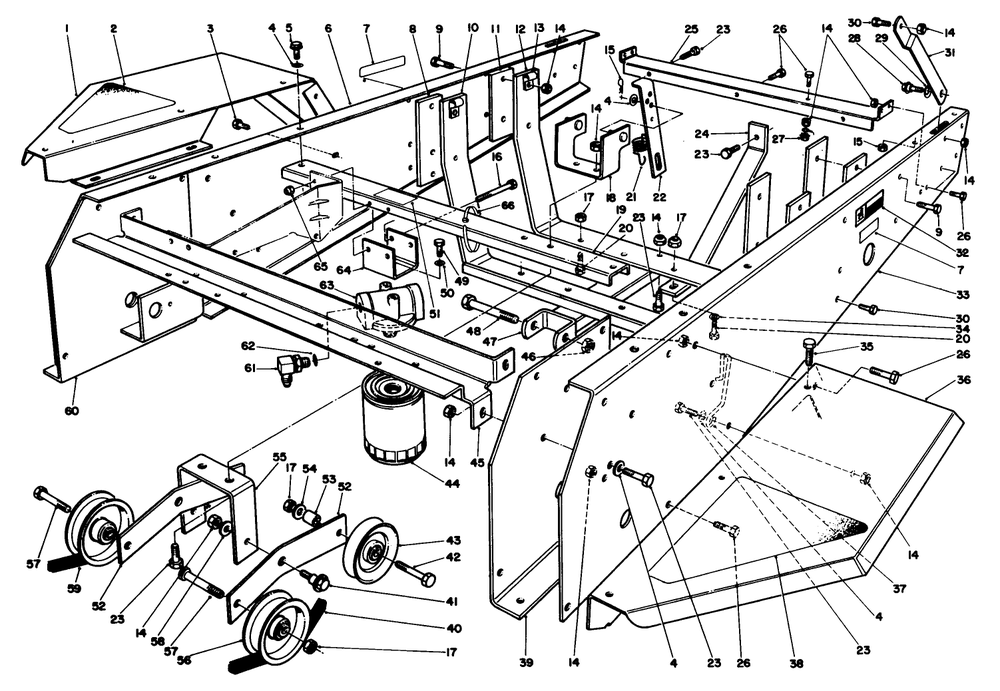 Frame & Jackshaft Assembly Diagram and Parts List for 30754 0000001 - 0999999 Toro Lawn Tractor