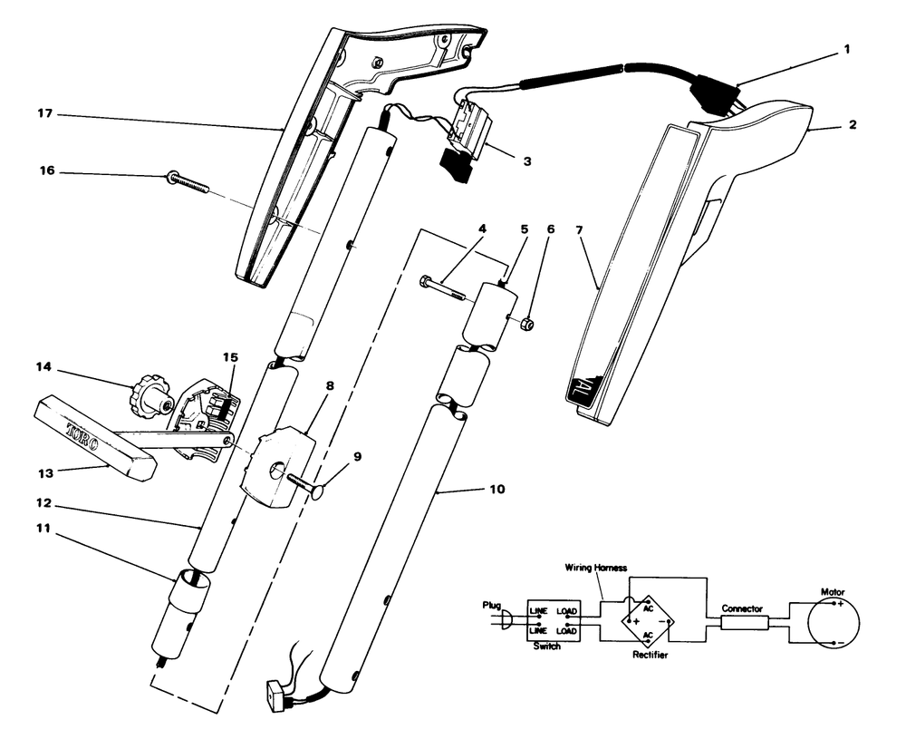 Handle Assembly Diagram and Parts List for 51425 9000001 - 9999999 Toro Trimmer