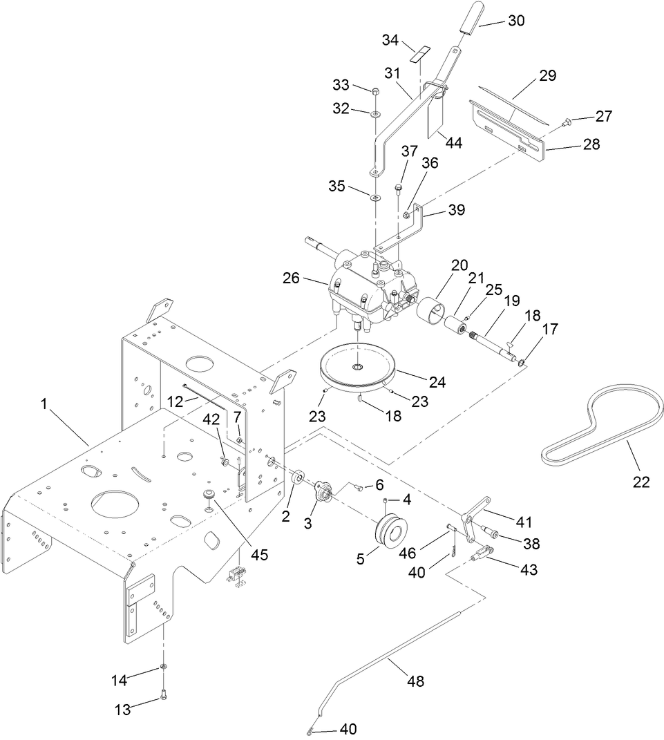 Frame And Transmission Assembly Diagram and Parts List for 30672 405670000-410299999 Toro Lawn Mower