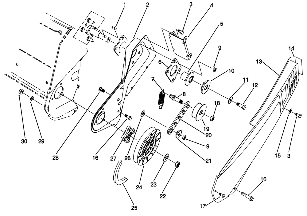 Pulley & Belt Cover Assembly Diagram and Parts List for 38175 1000001 - 1999999 Toro Snow Blower