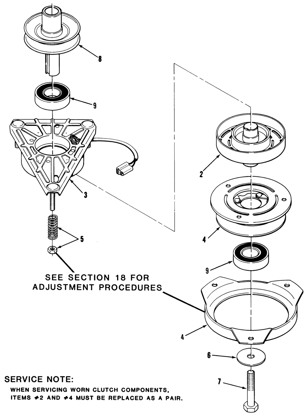 Engine Pulley & Pto Clutch Assembly Diagram and Parts List for 32-12B5A2 1000001 - 1999999 Toro Lawn Tractor