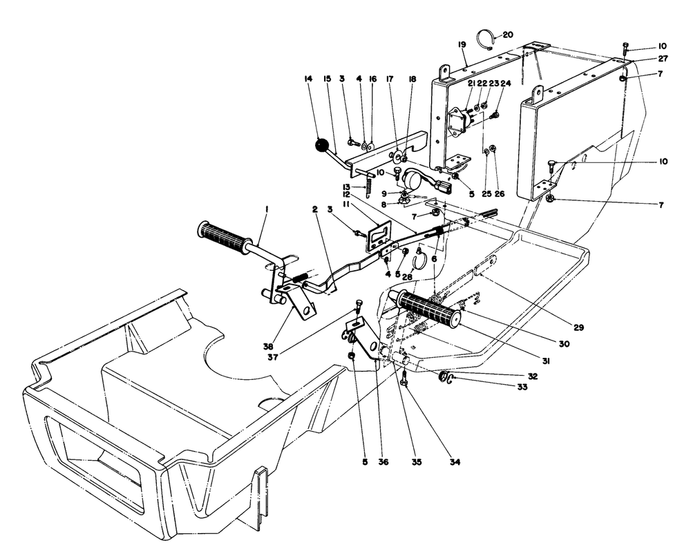 Brake & Clutch Pedal Assembly Diagram and Parts List for 57300 4000001 - 4999999 Toro Lawn Tractor