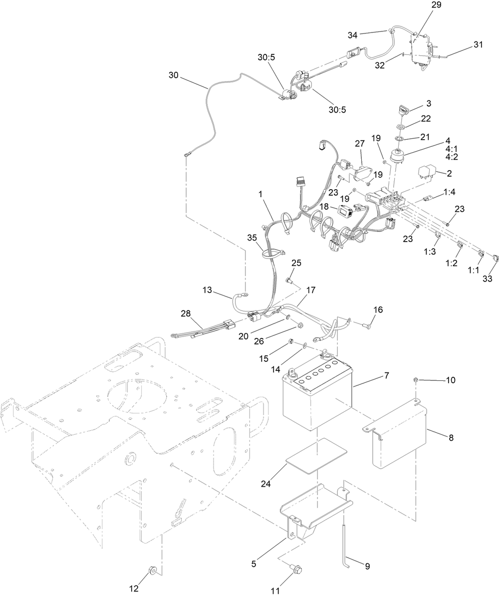 Battery And Electrical Assembly Diagram and Parts List for 23208HD 400000000 - 999999999 Toro Stump Grinder