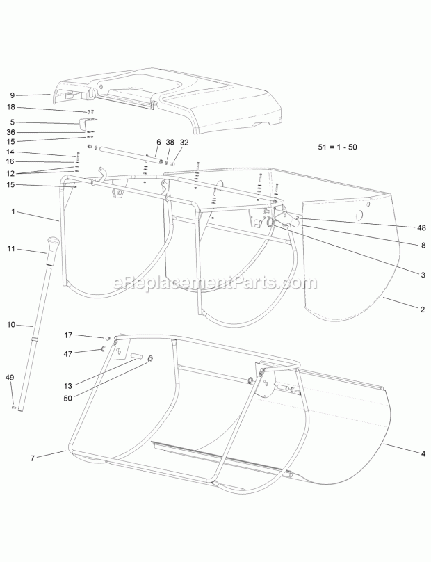 Grass Collector Assembly No. 125-2325 Diagram and Parts List for 74585 317000001-999999999 Toro Lawn Mower