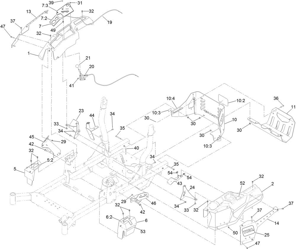 Control Console And Guard Assembly Diagram and Parts List for 78450 403062674-404314999 Toro Lawn Tractor