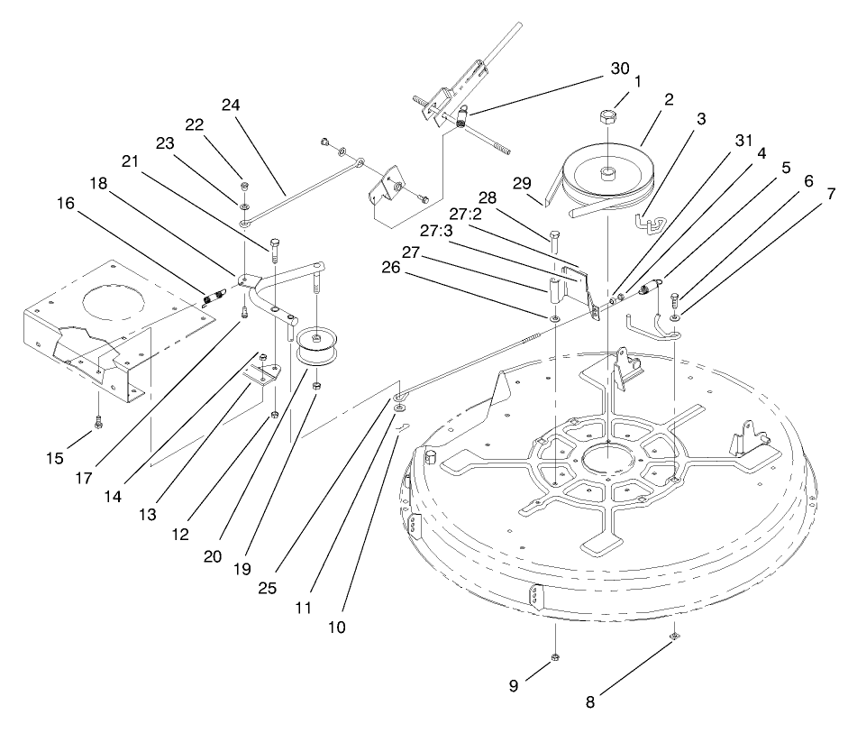 Pulley & Belt Assembly (32" Cutting Unit) Diagram and Parts List for 71189 8900001 - 8999999 Toro Lawn Tractor