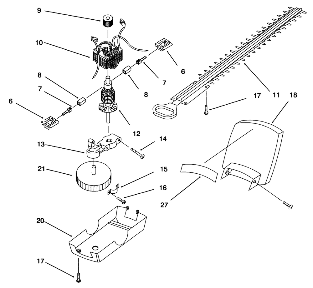 Motor And Blade Assembly Diagram and Parts List for 51819 790000001 - 799999999 Toro Trimmer