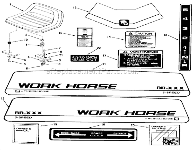 Seat, Decals And Miscellaneous Diagram and Parts List for A3-053201 1982 Toro Lawn Tractor