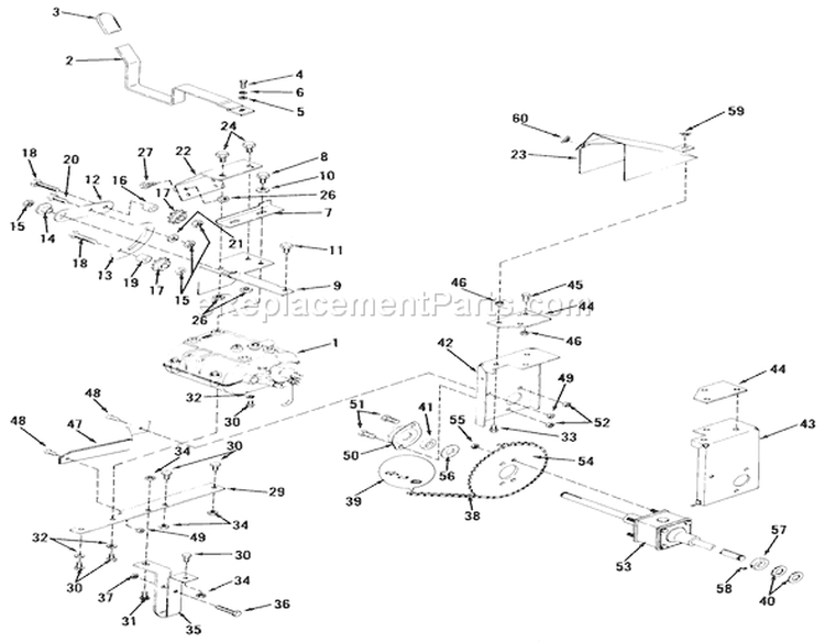 Transmission, Differential And Drive System Diagram and Parts List for A3-053201 1982 Toro Lawn Tractor